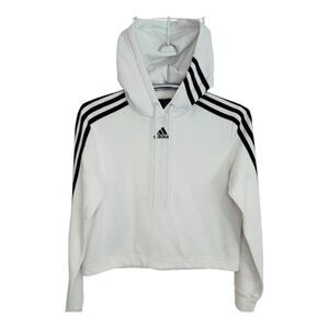 Adidas Women’s Black and White Essentials 3 Stripe Cropped Pullover Hoodie.